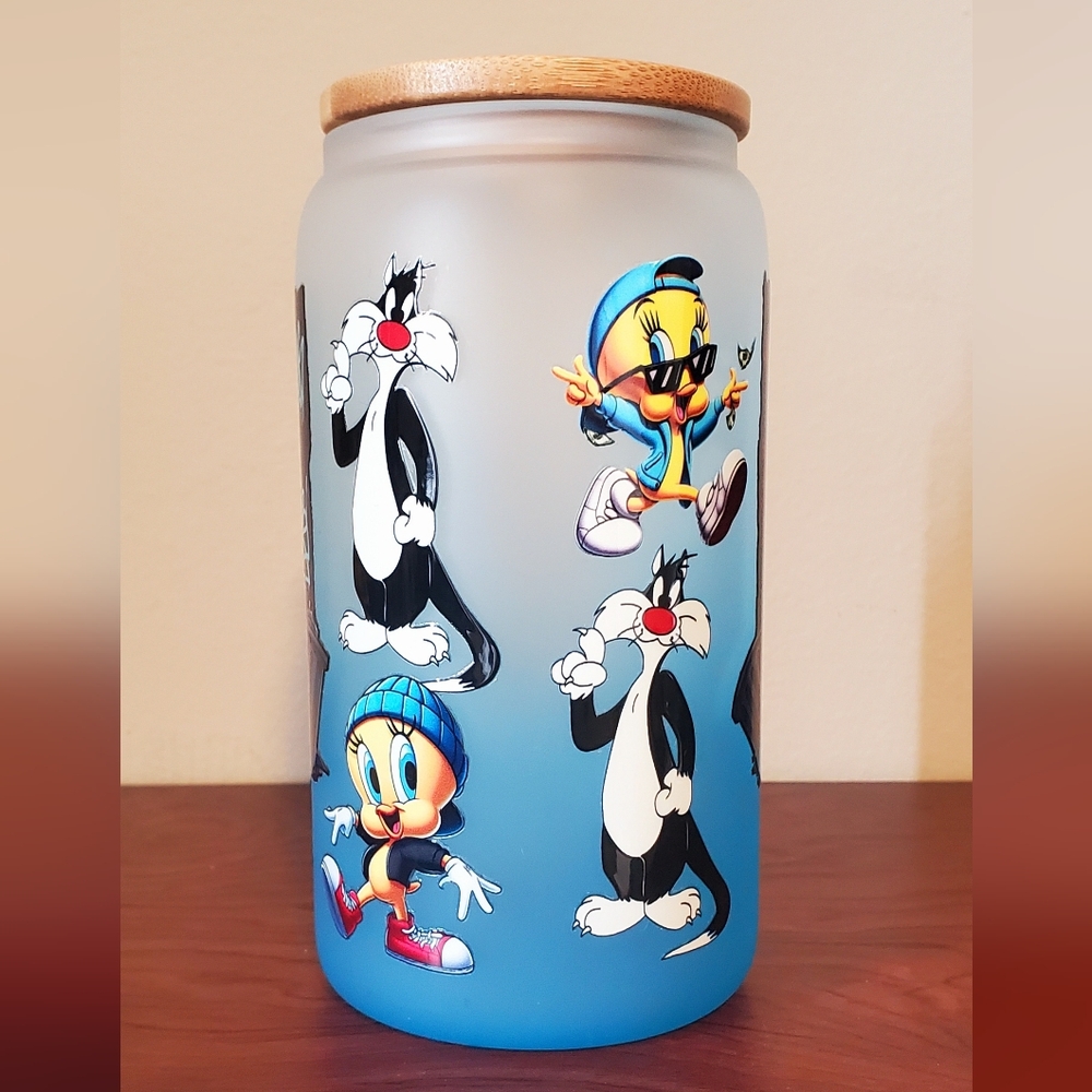🪻3/$25 Frosted Blue Edgy Tweety & Sylvester Back Alley Design Tumbler 16oz